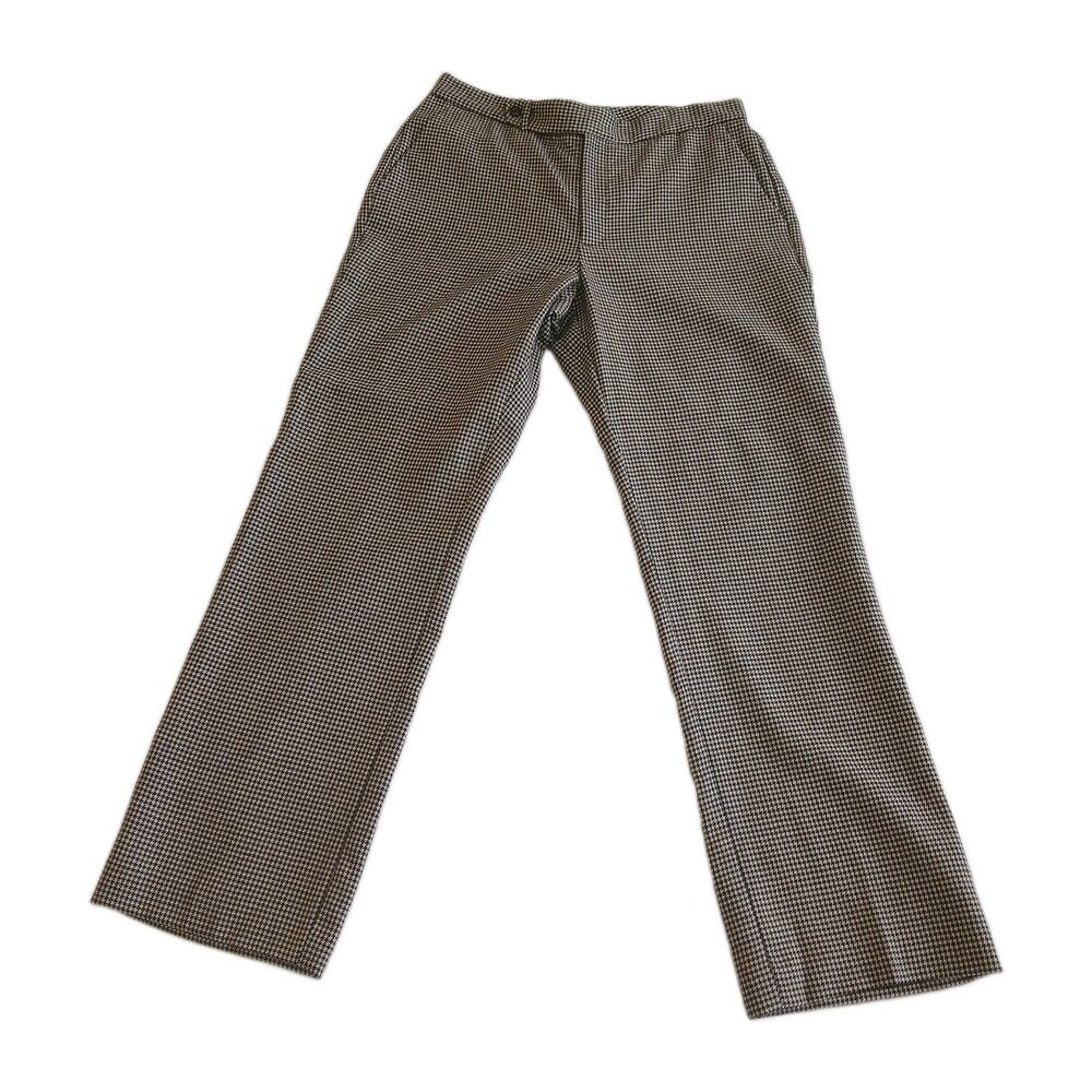 Chaps Womens 12 Tan Houndstooth 100% Wool Straight Leg Trousers Dress Pants NWT